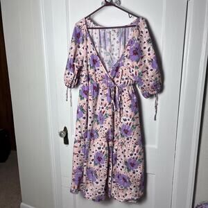 ASOS Pink Floral Midi Dress with Purple Bloom Print